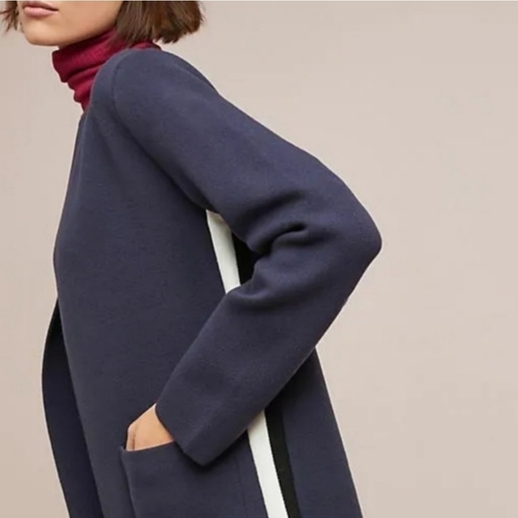 Anthropologie Moth Navy Striped Tamie Sweater Coat M - Picture 2 of 8